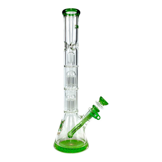 Phoenix 7mm Heavy Duty Double Perc Beaker Bong 33cm Green - The Bong Baron