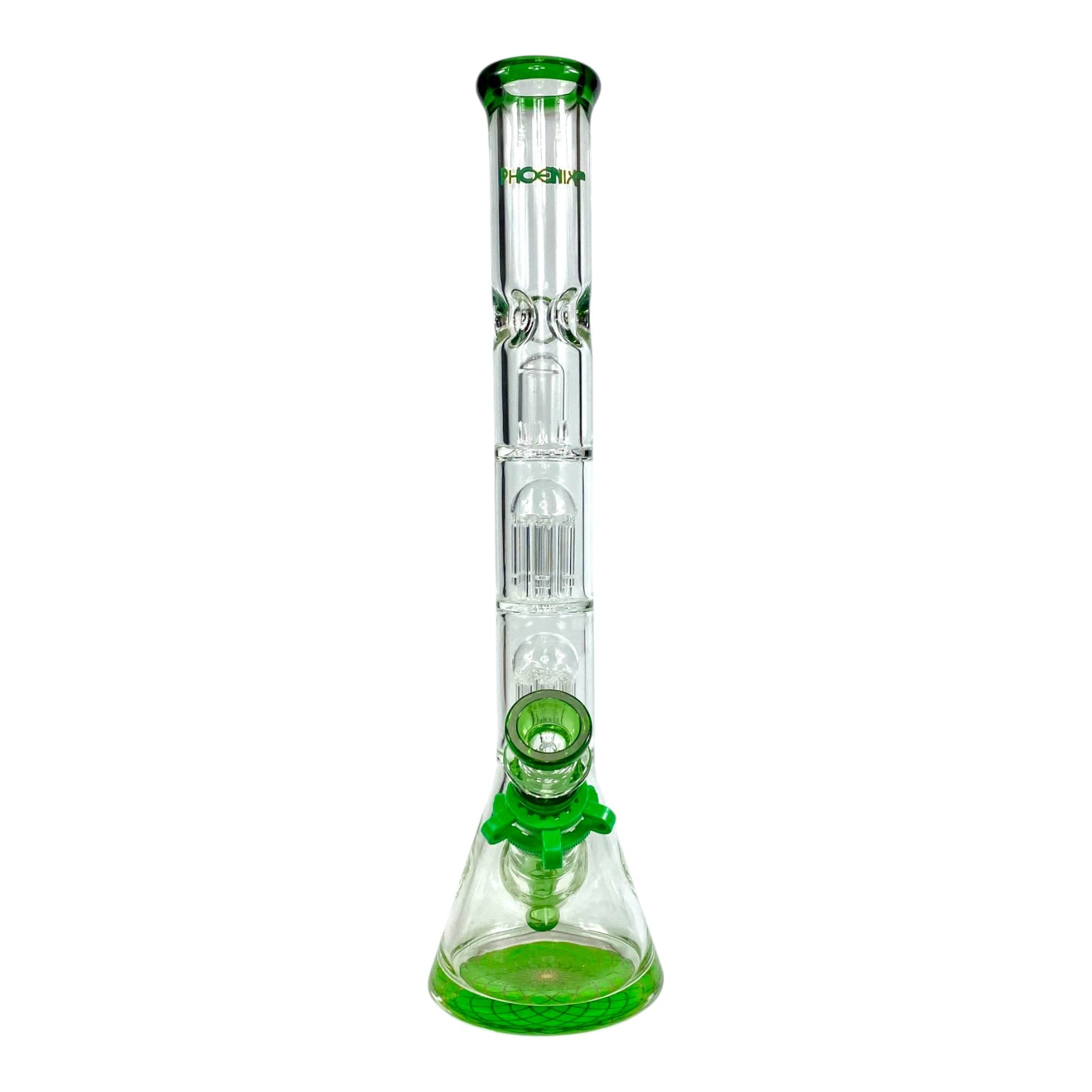 Phoenix 7mm Heavy Duty Double Perc Beaker Bong 33cm Green - The Bong Baron