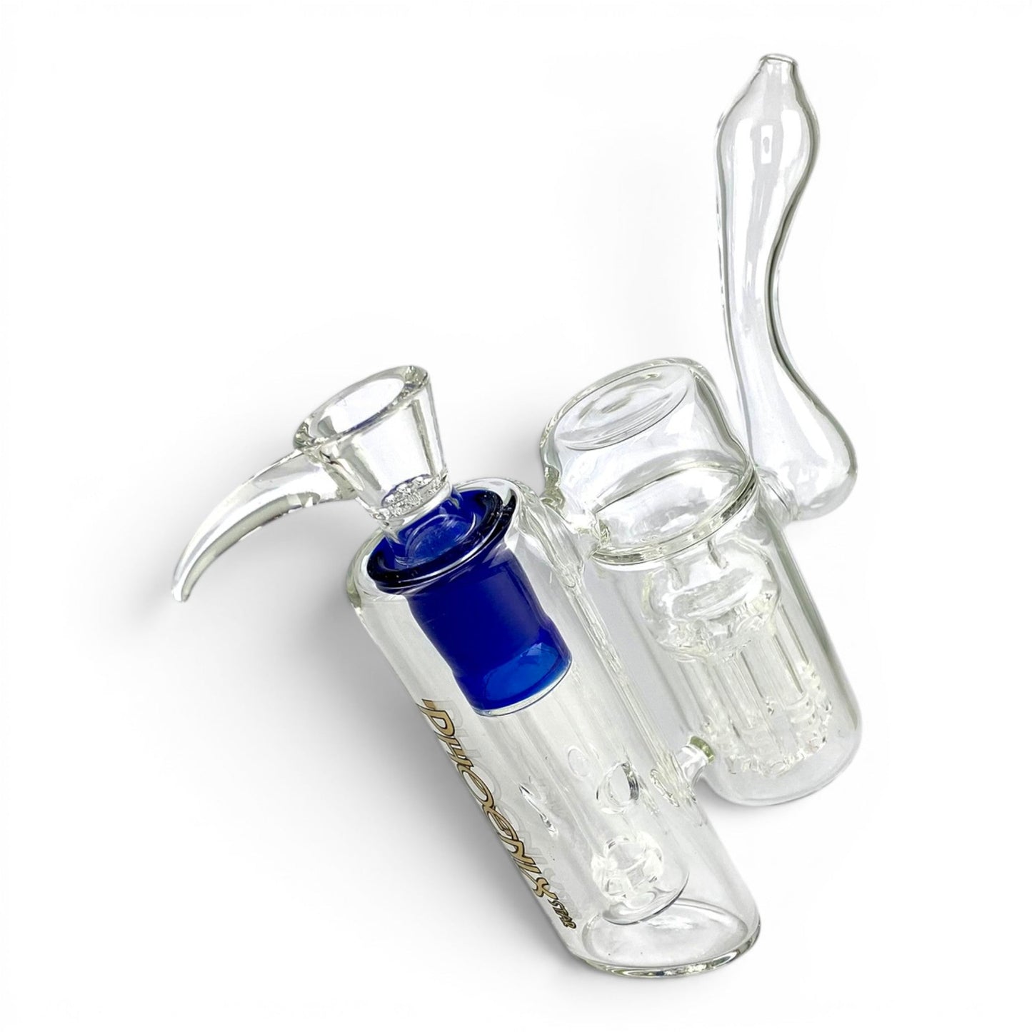 Phoenix Double Percolated Hammer Bubbler Bong 19cm Blue - The Bong Baron