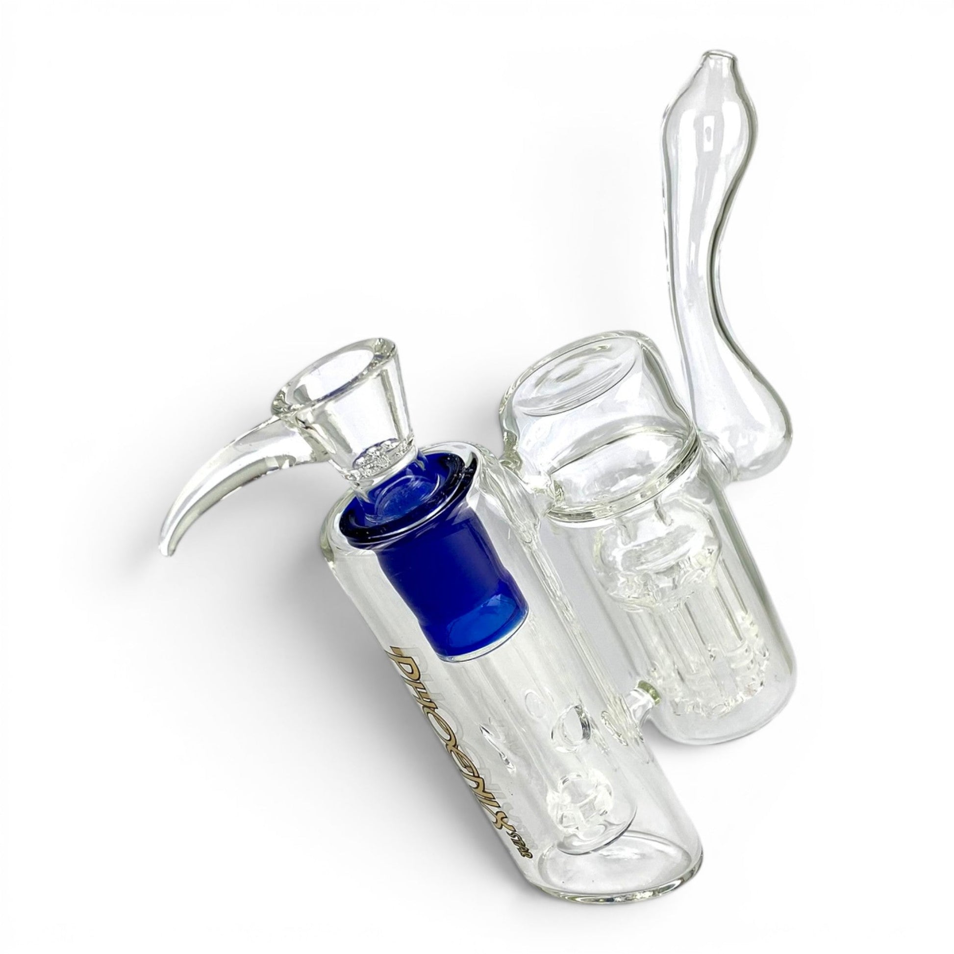 Phoenix Double Percolated Hammer Bubbler Bong 19cm Blue - The Bong Baron