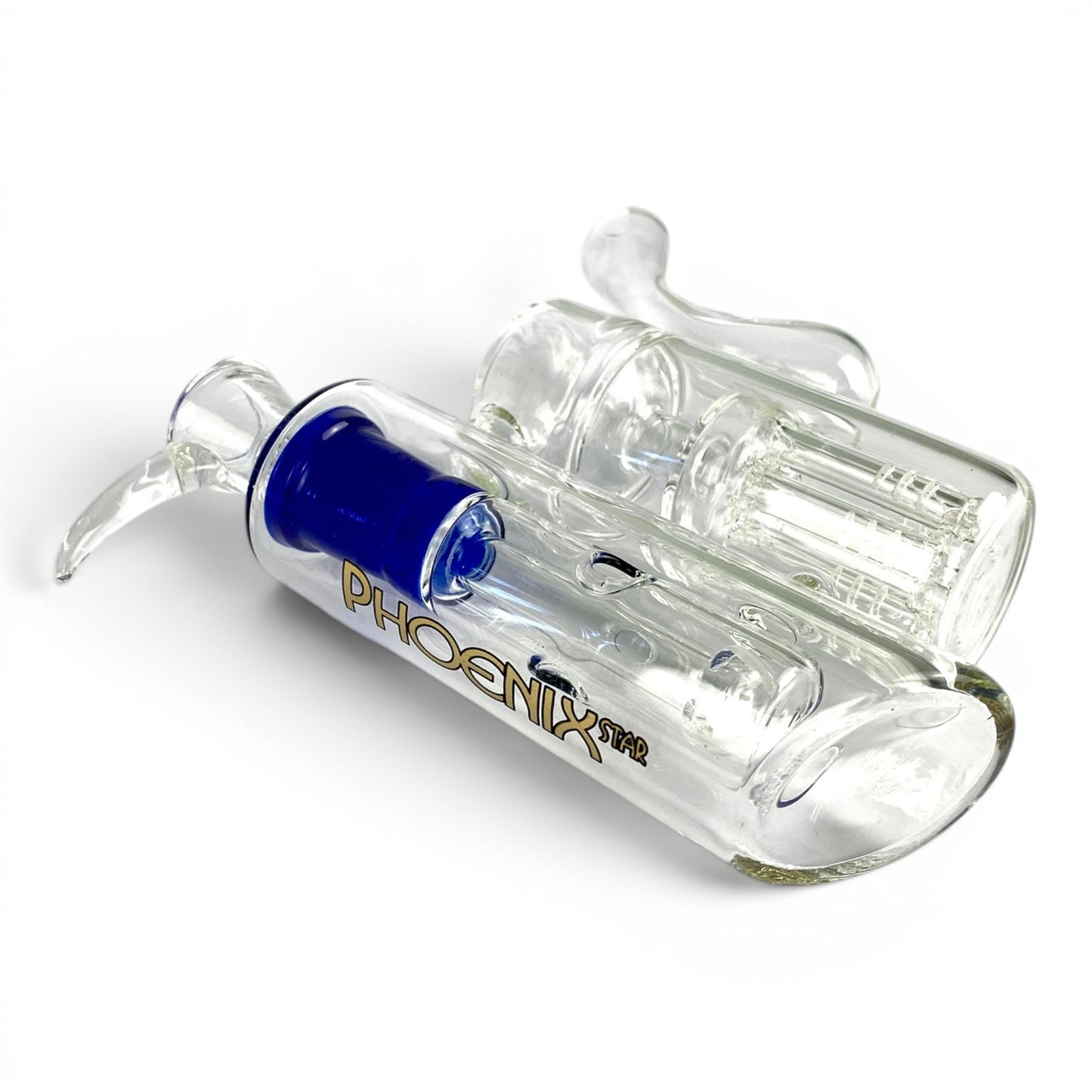 Phoenix Double Percolated Hammer Bubbler Bong 19cm Blue - The Bong Baron
