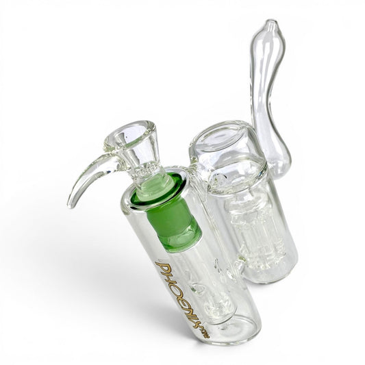 Phoenix Double Percolated Hammer Bubbler Bong 19cm Green - The Bong Baron