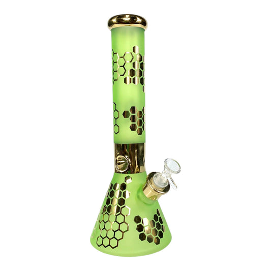 Phoenix Electroplated 7mm Thick Honeycomb Beaker Bong 32cm Green - The Bong Baron