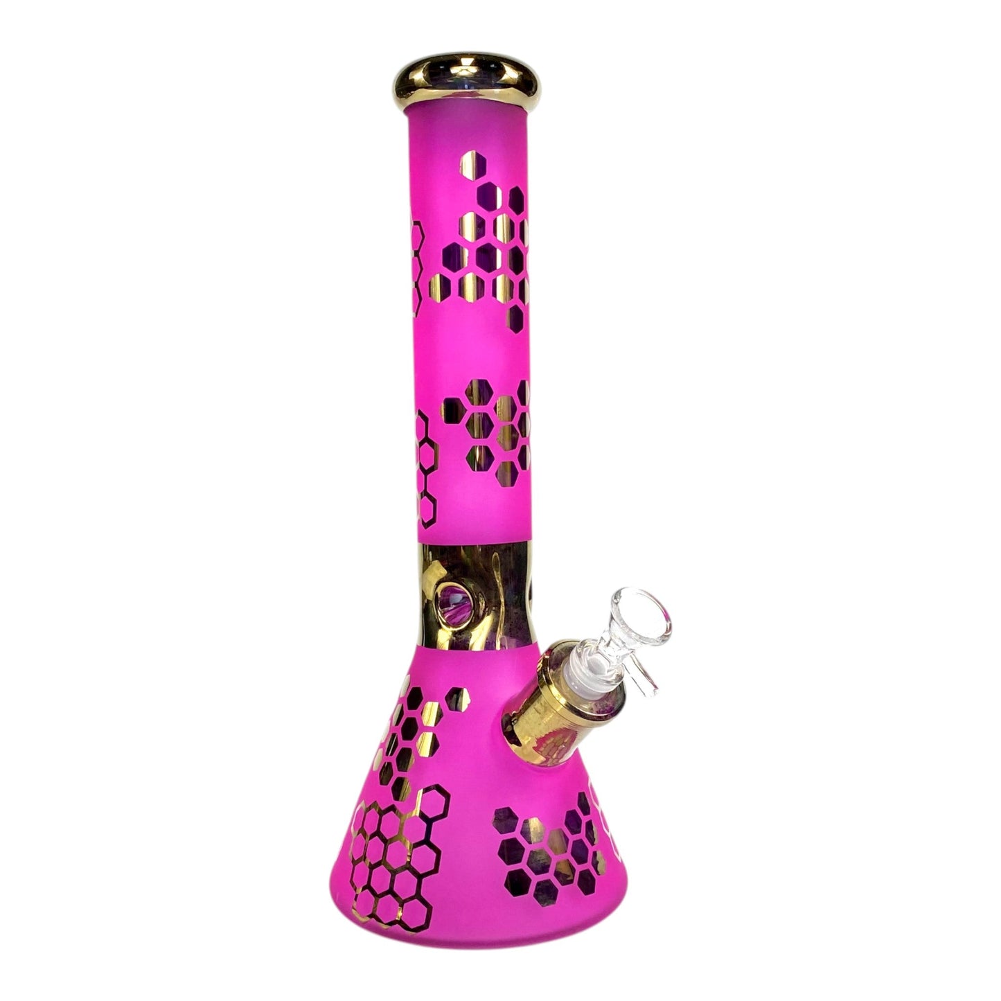 Phoenix Electroplated 7mm Thick Honeycomb Beaker Bong 32cm Pink - The Bong Baron