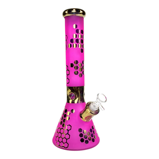 Phoenix Electroplated 7mm Thick Honeycomb Beaker Bong 32cm Pink - The Bong Baron