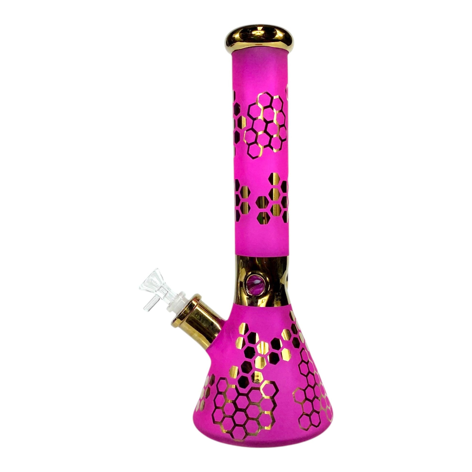 Phoenix Electroplated 7mm Thick Honeycomb Beaker Bong 32cm Pink - The Bong Baron