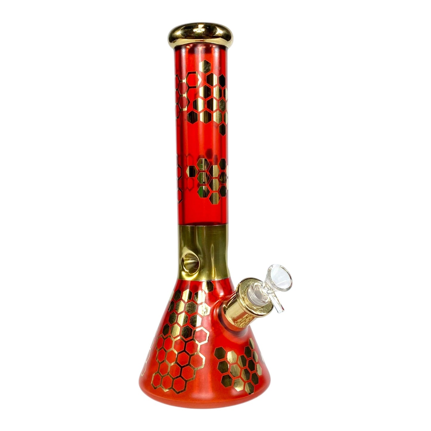 Phoenix Electroplated7mm Thick Honeycomb Beaker Bong 32cm Red - The Bong Baron