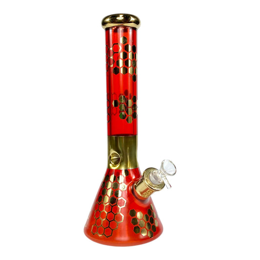 Phoenix Electroplated7mm Thick Honeycomb Beaker Bong 32cm Red - The Bong Baron