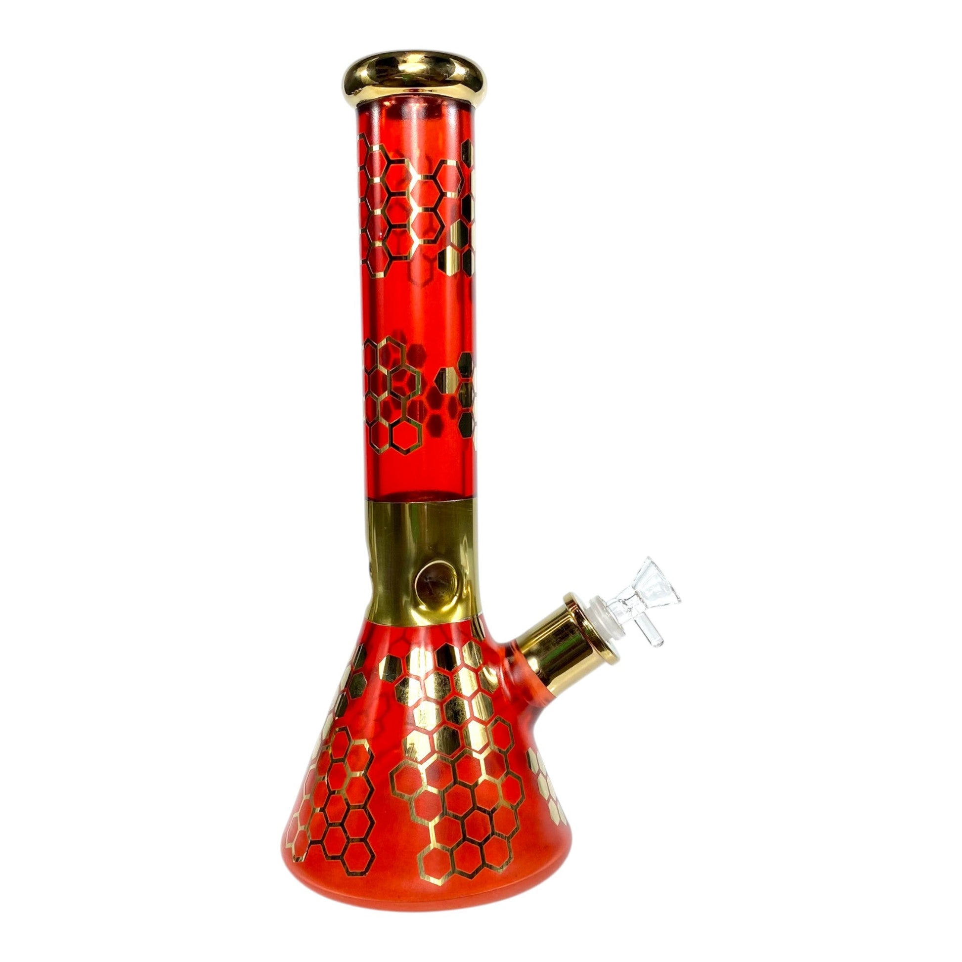 Phoenix Electroplated7mm Thick Honeycomb Beaker Bong 32cm Red - The Bong Baron