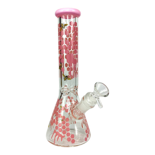 Phoenix Honeycomb Glass Beaker Bong Pink 25cm - The Bong Baron