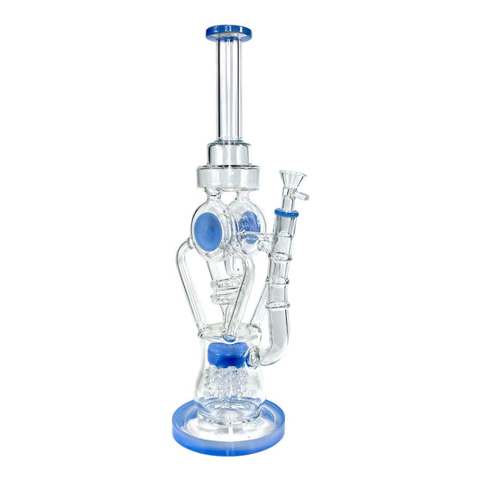 Phoenix Screw Percolator Recycler Bong 40cm Blue - The Bong Baron
