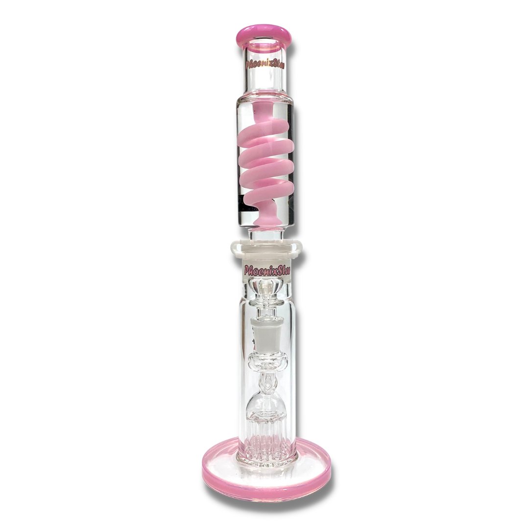 Phoenix Star Freezable Glycerine Coil Bong with 8 Arm Tree Perc 38cm Pink - The Bong Baron