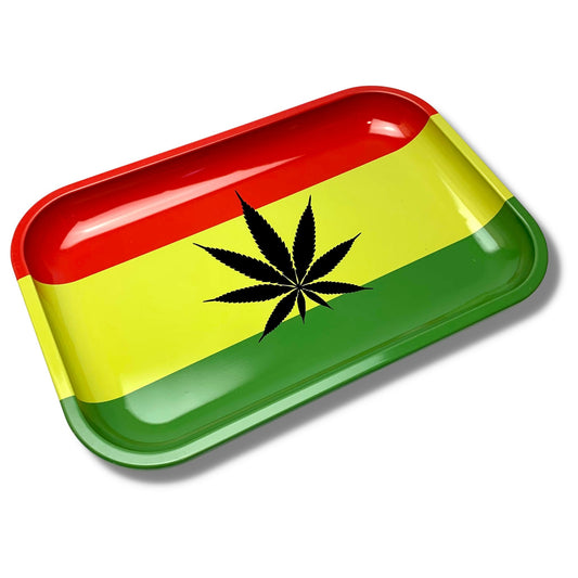 Rasta Leaf Rolling Tray Medium 28 x 19 cm - The Bong Baron