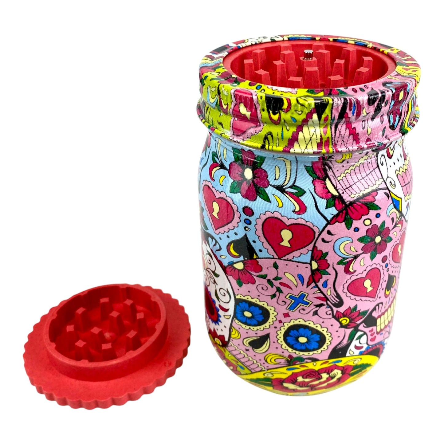 Skull Hearts Large Stash Jar and Grinder - The Bong Baron
