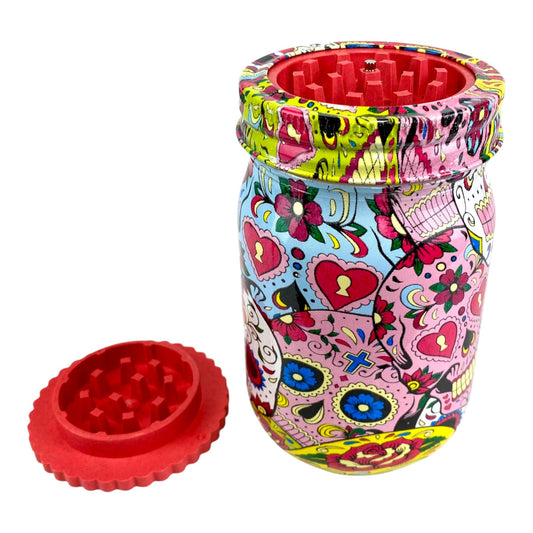 Skull Hearts Large Stash Jar and Grinder - The Bong Baron