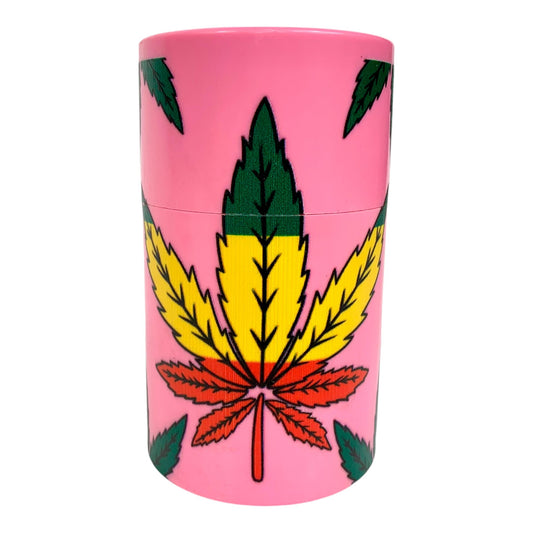 Smell Proof Vacuum Seal Stash Jar Pink Rasta Leaf - The Bong Baron