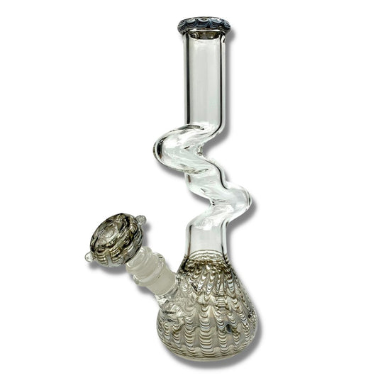 Squiggly Glass Neck Beaker Bong 25cm Grey - The Bong Baron