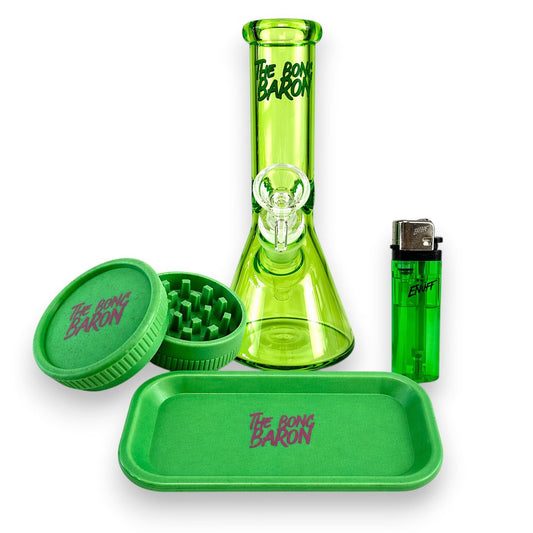 The Bong Baron Bundle - Green Bong, Grinder, Rolling Tray and Lighter! - The Bong Baron