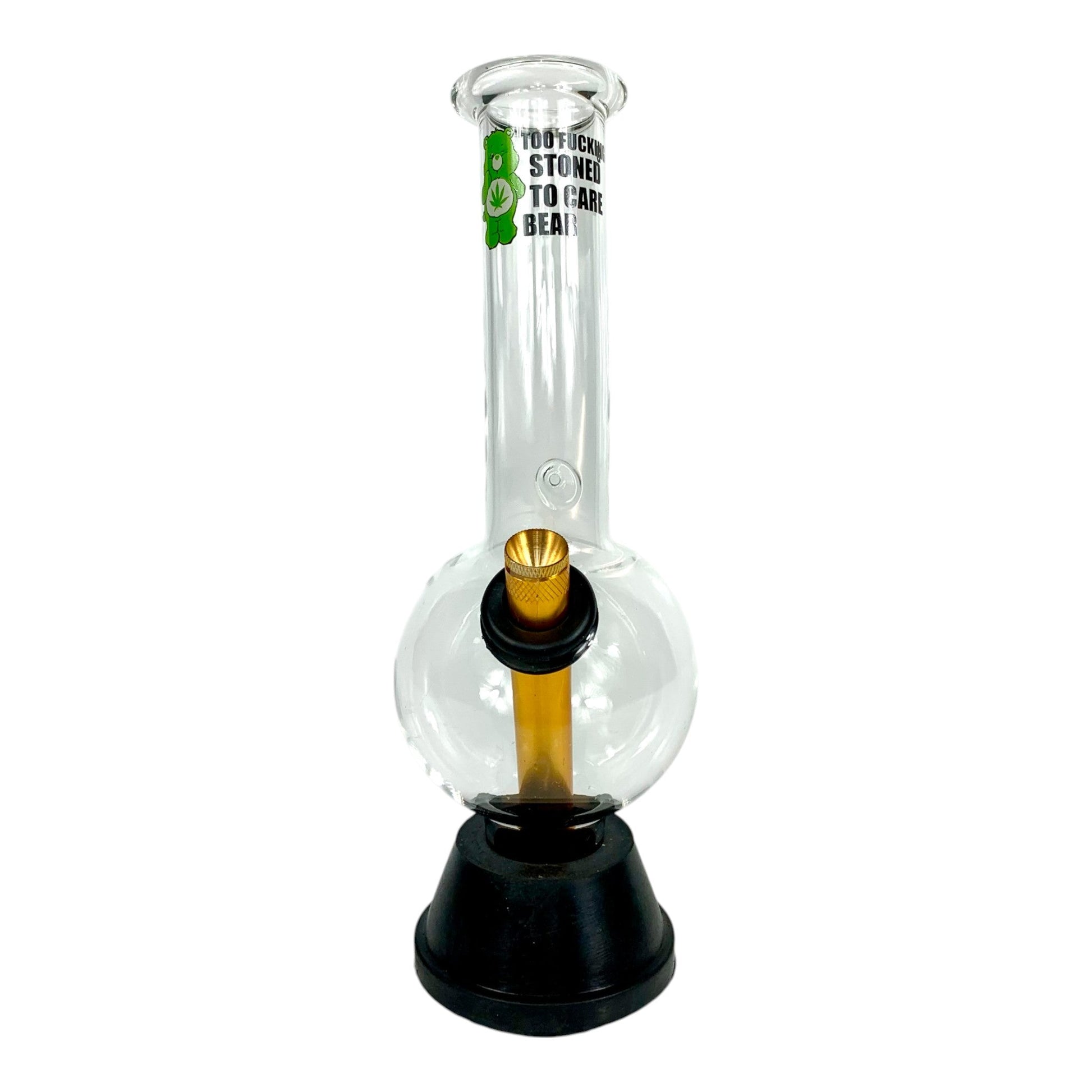 Too Fucken Stoned to Care Bear Bubble Bong 25cm - The Bong Baron