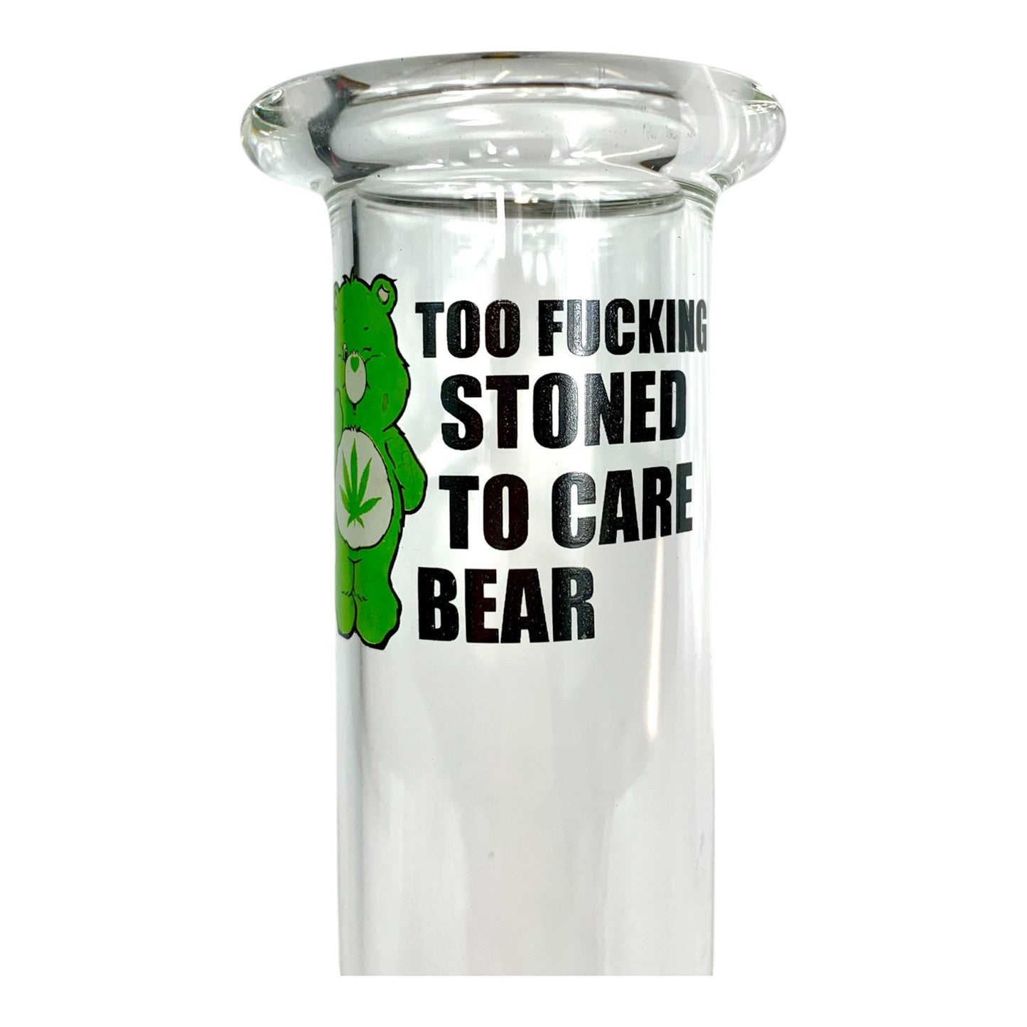 Too Fucken Stoned to Care Bear Bubble Bong 25cm - The Bong Baron