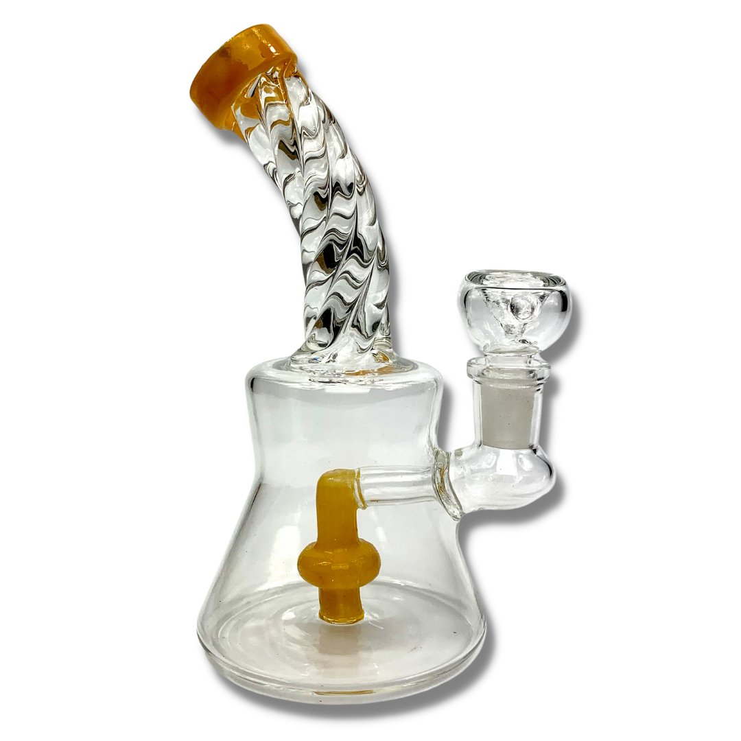 Twisted Neck Layed Back Mini Bong 15cm Orange - The Bong Baron