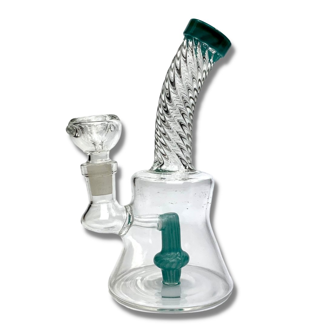 Twisted Neck Layed Back Mini Bong 15cm Teal - The Bong Baron