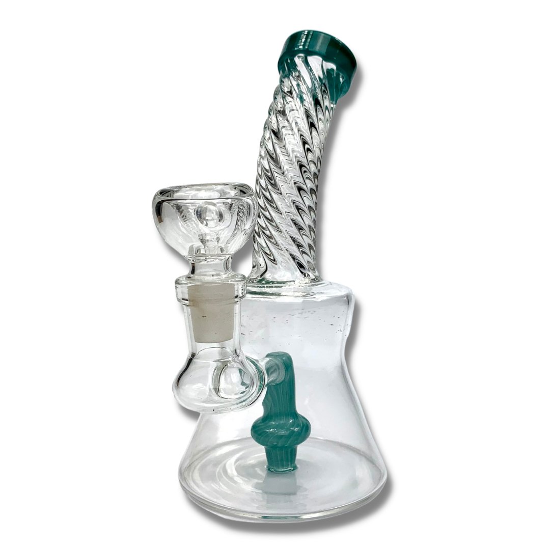 Twisted Neck Layed Back Mini Bong 15cm Teal - The Bong Baron