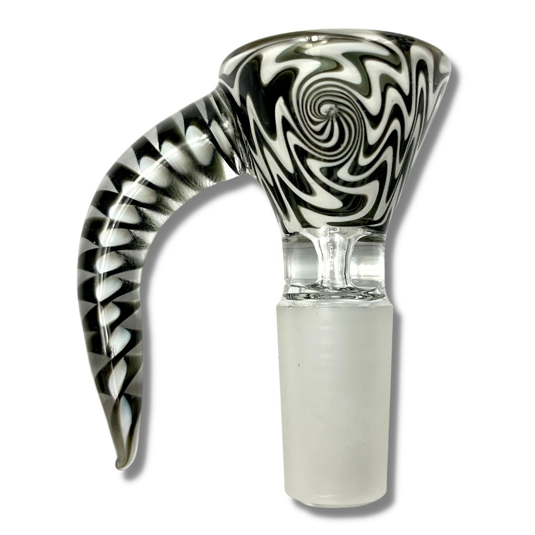 Wigwam Worked Glass Cone Piece 14mm Male Black and White - The Bong Baron